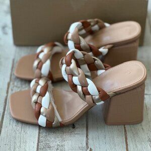 Size 7 Mskilder Womens Braided Heeled Sandals Strappy Slip on NEW Brown